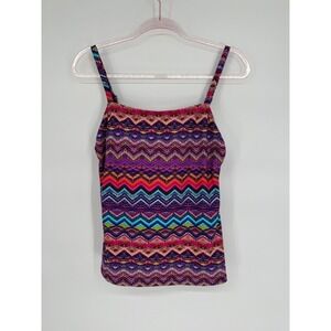 Beach Diva Sz 14 Colorful Chevron Tank Top Swimsuit Top Sleeveless Beach